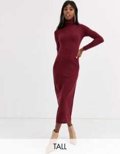 Brave Soul Tall maxi dress with roll neck in berry-Red