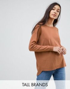 Brave Soul Tall Rony Dip Back Sweater-Tan