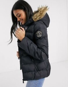 Brave Soul wizard padded coat with faux fur trim hood-Black