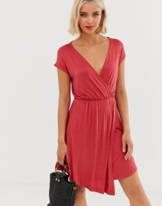 Brave Soul wrap front dress in cranberry-Red