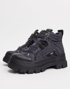 Buffalo Aspha flat ankle boots in washed denim-Black