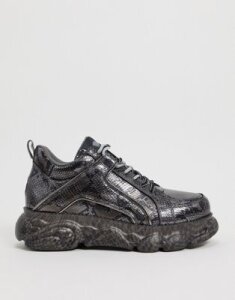 Buffalo chunky metallic snake print sneakers in gray