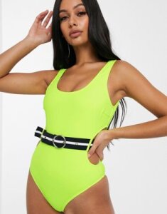 Candy Pants Belted Side Cut Out Swimsuit-Yellow