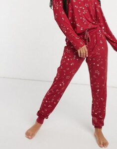 Chelsea Peers eco poly foil star long pajama set in red