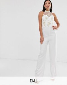 Chi Chi London Tall lace jumpsuit in white