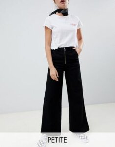Chorus Petite Wide Leg Jeans with Exposed Zip and Star Zip Puller-Black