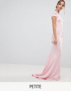 City Goddess petite Fishtail Maxi Dress With Lace Detail-Pink