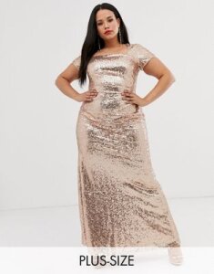 City Goddess Plus sequin maxi dress-Gold