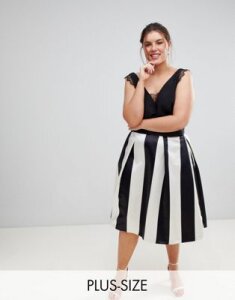Closet London Plus Full Prom Sateen Midi Skirt In Stripe Print-Multi