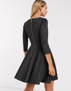 Closet mini skater dress with 3/4 sleeve in black stripe