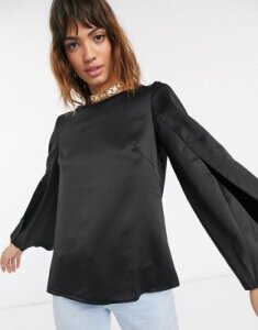 Closet split sleeve blouse-Black