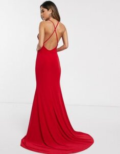 Club L London cross back fishtail maxi dress-Red