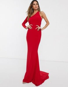 Club L London one shoulder fishtail maxi dress-Red
