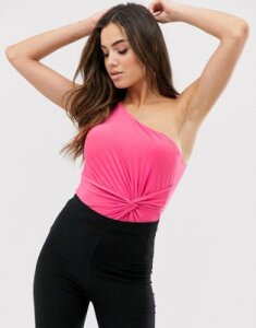 Club L London ruched knot front one shoulder body in hot pink