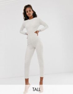 Club L London Tall mesh cutout side catsuit in white