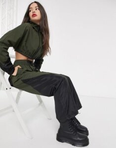 COLLUSION cropped nylon track jacket-Green