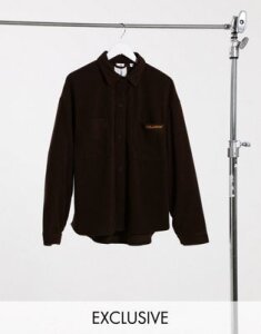 COLLUSION fleece shacket in chocolate brown co-ord