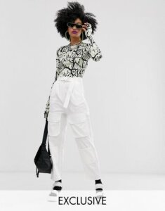 COLLUSION high waisted pocket pants-White