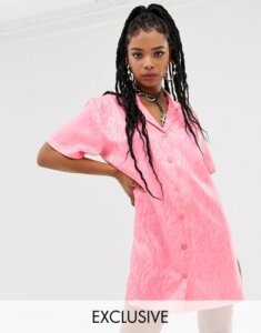 COLLUSION jacquard shirt dress-Pink