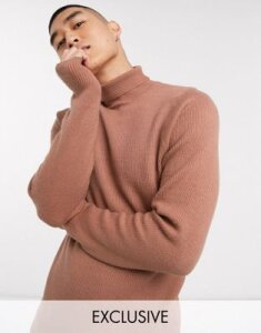 COLLUSION muscle fit roll neck sweater in camel-Green