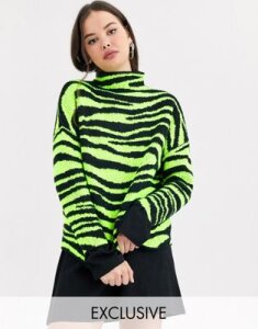 COLLUSION neon zebra knit sweater-Yellow