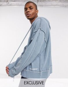 COLLUSION oversized hoodie with asymmetric pocket in washed slate-Gray