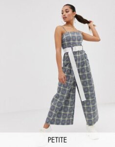 COLLUSION Petite check wide leg jumpsuit with belt-Multi