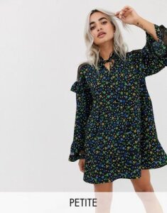 COLLUSION Petite lace insert smock dress in ditsy floral-Multi