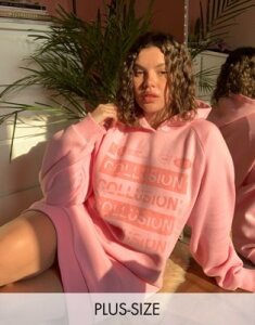 COLLUSION plus exclusive hoodie dress with repeat print-Pink