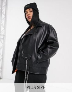 COLLUSION Plus oversized pu biker jacket in black