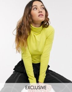 COLLUSION roll neck top in acid yellow