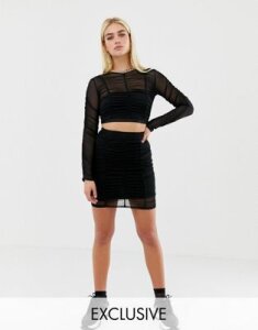 COLLUSION ruched mesh skirt-Black