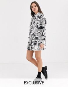 COLLUSION shirt dress with detachable bag in comic print-Multi