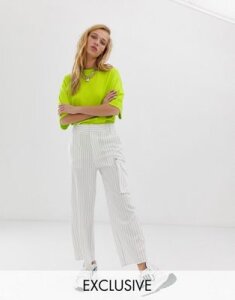 COLLUSION stripe pants with utility pocket-White