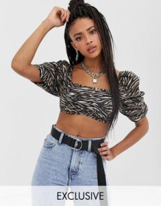 COLLUSION super crop top with Zebra statement sleeves-Multi