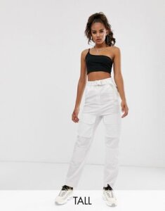 COLLUSION Tall paper bag waisted pocket pants-White