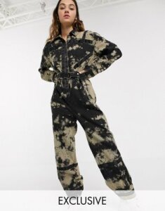 COLLUSION tie dye boiler suit with taping-Multi