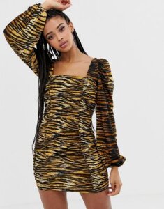 COLLUSION tiger print ruched dress-Multi
