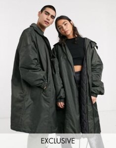 COLLUSION Unisex oversized coat in khaki-Gray