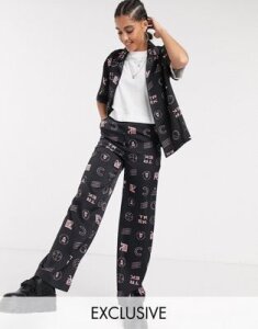 COLLUSION wide leg pants with print-Black