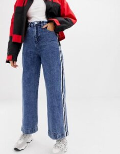 COLLUSION x007 wide leg jean in mid wash blue with side stripe