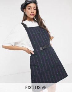 Crooked Tongues overall dress in print-Black