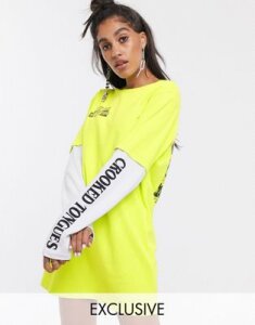 Crooked Tongues oversized double layer t-shirt dress with photographic back print-Green