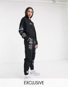Crooked Tongues oversized hoodie with mixed logo print two-piece-Black