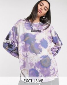 Crooked Tongues oversized long sleeve t shirt with crystal print-Multi