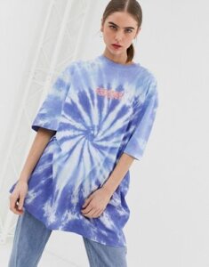 Crooked Tongues oversized washed tie dye t-shirt with logo print-Purple
