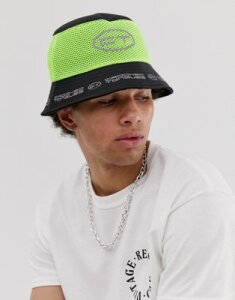 Crooked Tongues Rave unisex bucket hat in neon mesh-Black