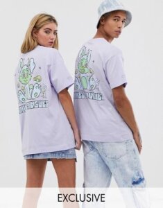 Crooked Tongues unisex oversized t-shirt in lilac with back bunny print-Purple