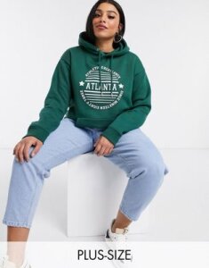 Daisy Street Plus oversized hoodie with atlanta print-Green
