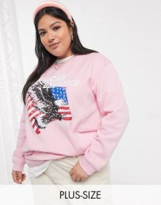 Daisy Street Plus oversized sweatshirt with american dreamer print-Pink